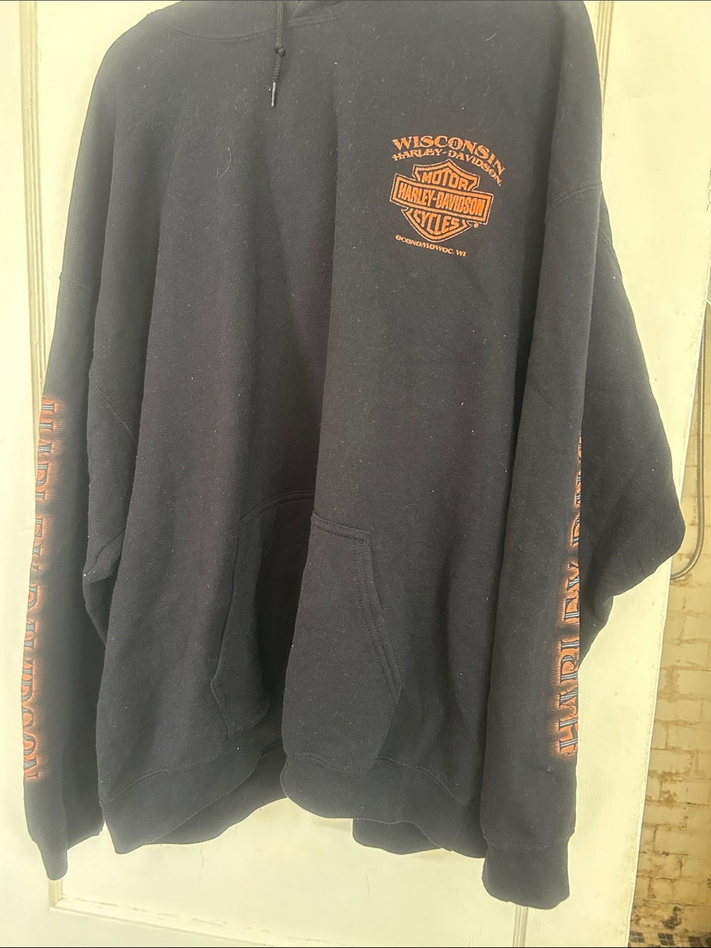 Harley-Davidson Black Hoodie with Orange Wisconsin Logo - Men's